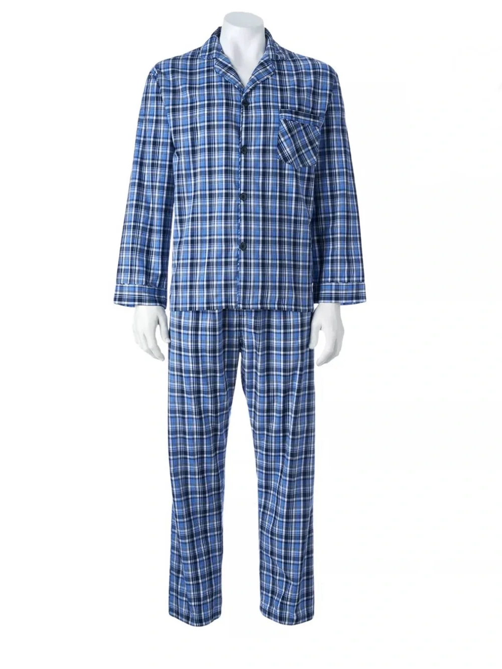 Classic Blue Plaid Men’s Pajama Set